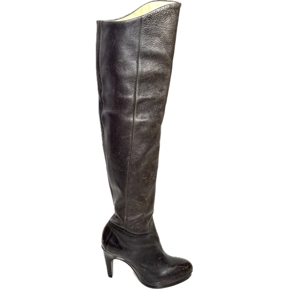 AllSaints Black Leather Over The Knee Thigh High Heel Boots Brazil Size 38 7.5-8